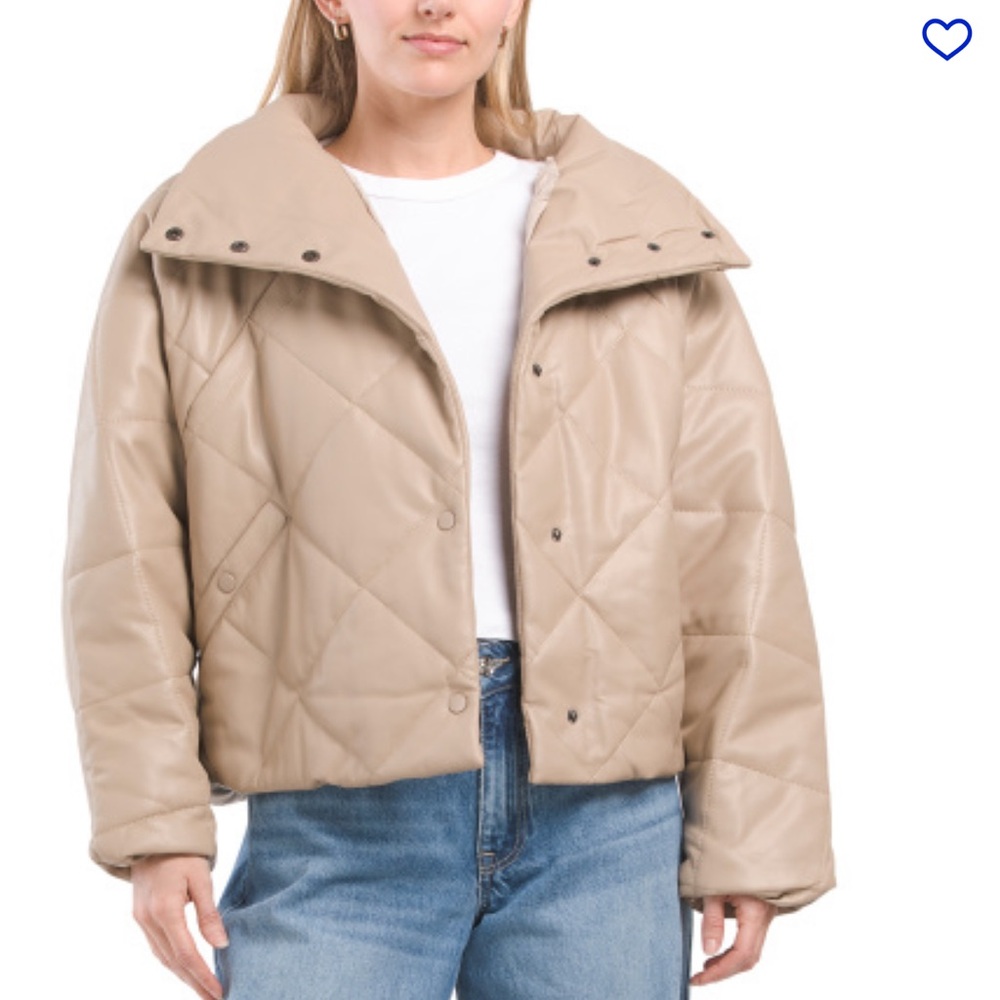 Cream Quilted Women's Faux Leather Jacket Size XS